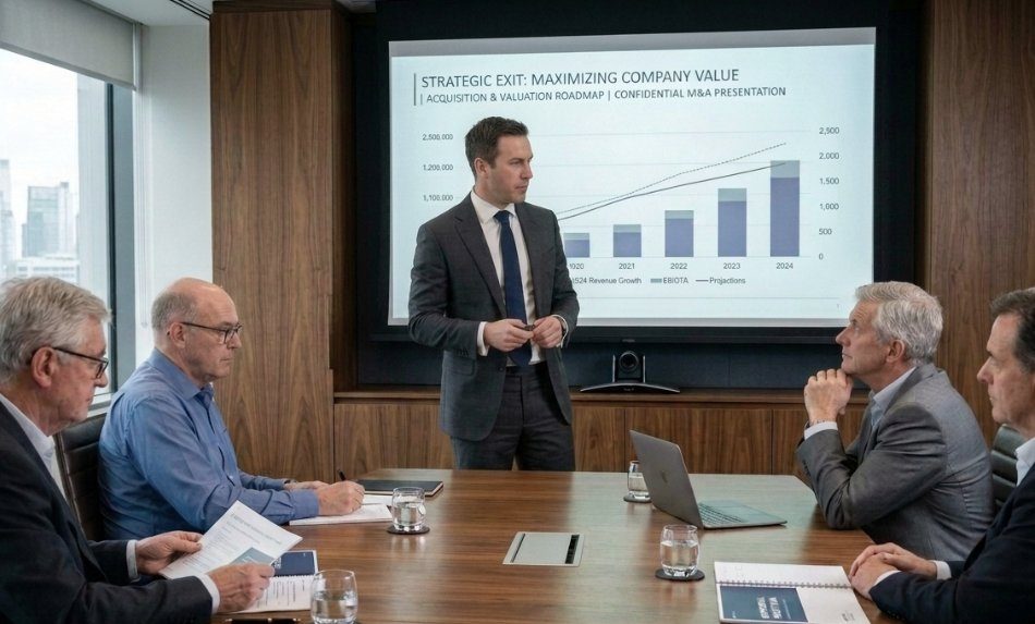 Ridge Theory presenting an M&A exit and valuation roadmap shaped to a client firm
